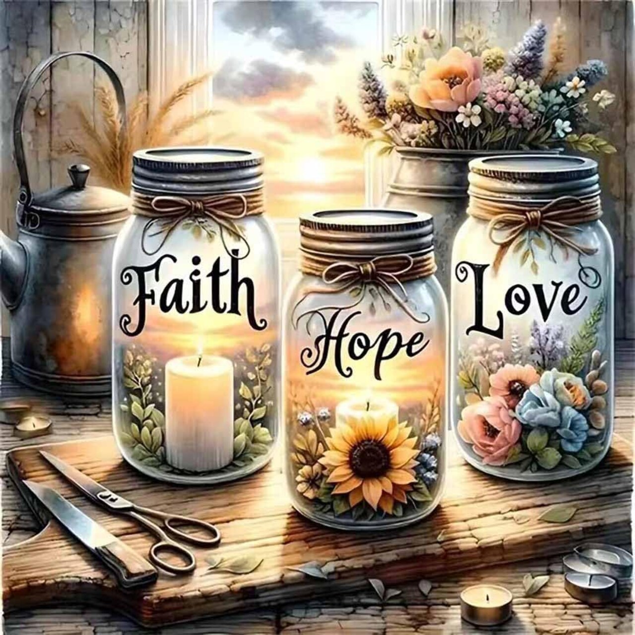 Faith, Hope, Love 5D Diamond Painting Kits for Adults – Inspirational DIY Full Round Drill Gem Art for Beginners, Home Wall Decor 13.8x13.8 Inch